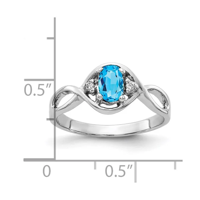 Goldia Solid 14k White Gold 6x4mm Oval Simulated Blue Topaz ChecKer AA CZ Ring Rings