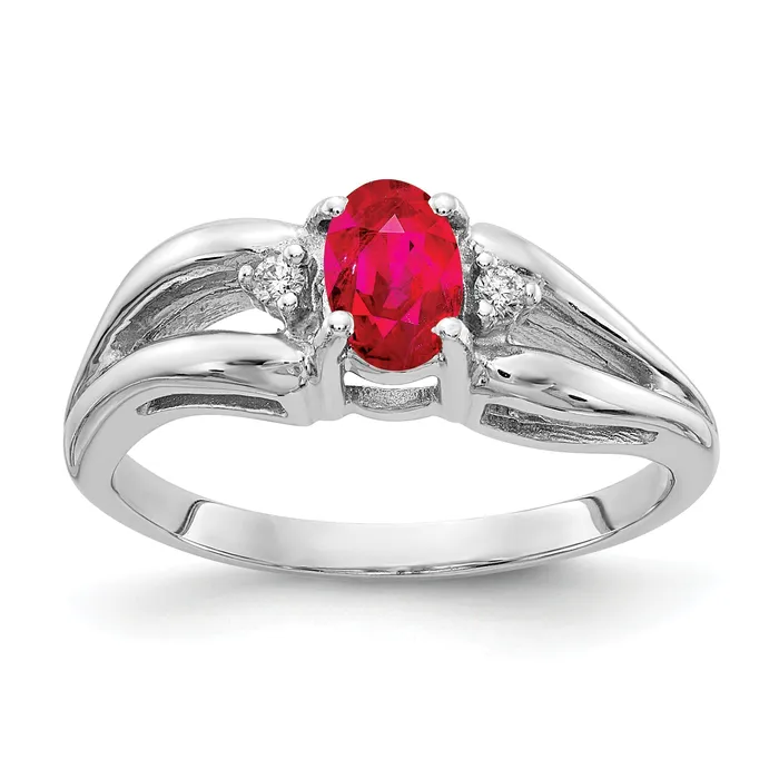 Goldia Solid 14k White Gold 6x4mm Oval Simulated Ruby AAA CZ Ring Rings