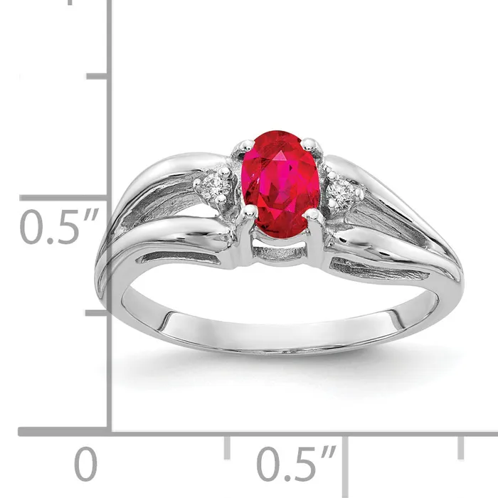 Goldia Solid 14k White Gold 6x4mm Oval Simulated Ruby AAA CZ Ring Rings