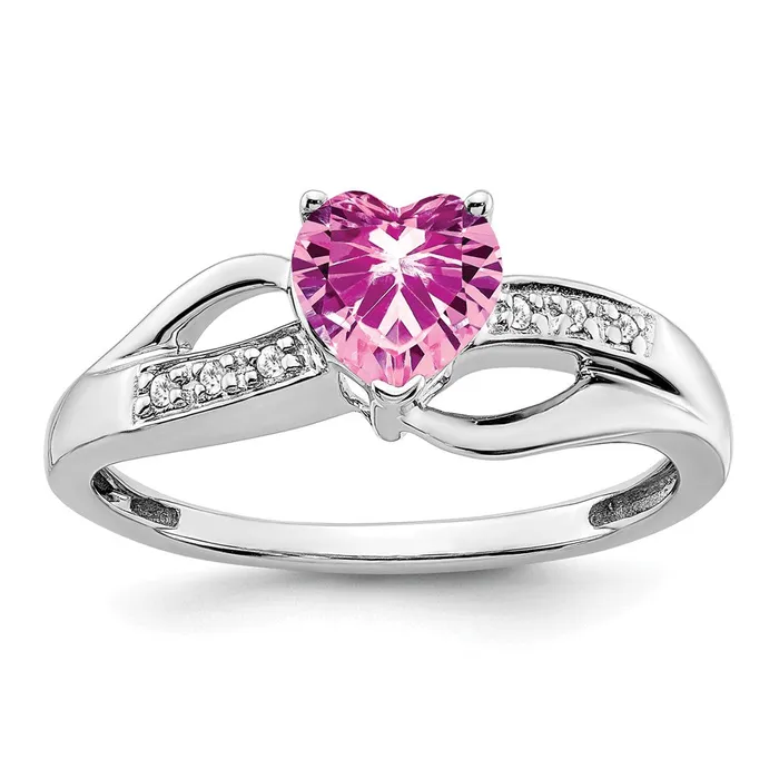 Goldia Solid 14k White Gold Created PinK Simulated Sapphire and CZ Heart Ring Rings Goldia Solid 14k White Gold Created PinK Simulated Sapphire and CZ Heart Ring Rings