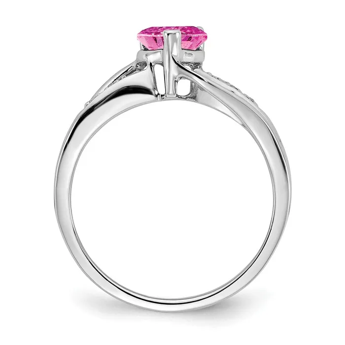 Goldia Solid 14k White Gold Created PinK Simulated Sapphire and CZ Heart Ring Rings