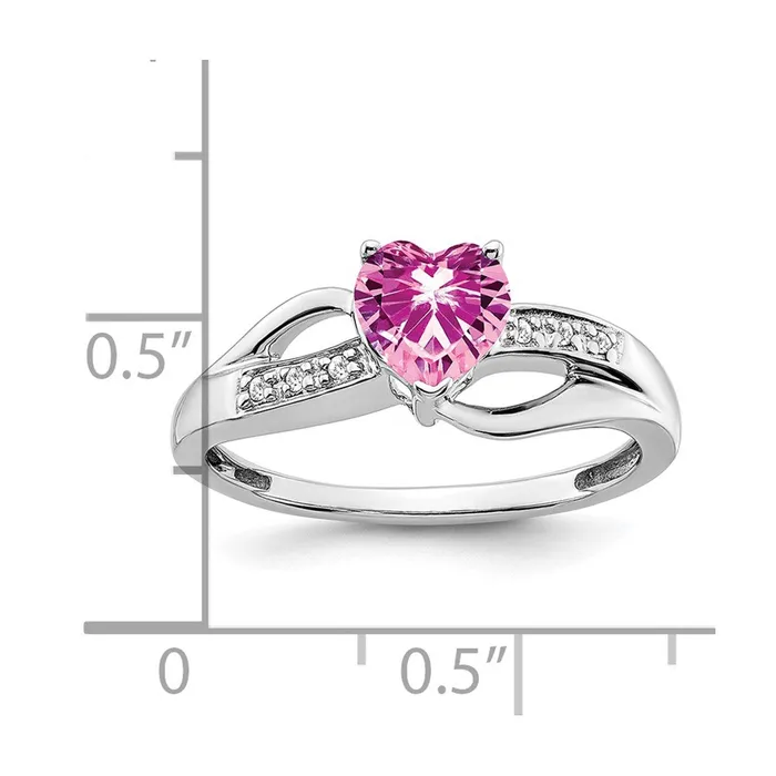 Goldia Solid 14k White Gold Created PinK Simulated Sapphire and CZ Heart Ring Rings