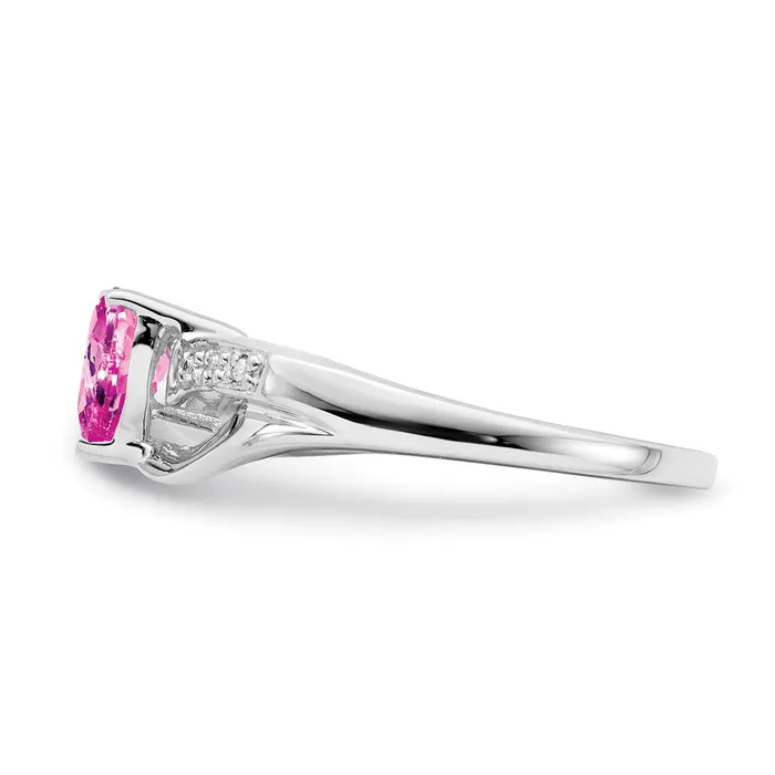 Goldia Solid 14k White Gold Created PinK Simulated Sapphire and CZ Heart Ring Rings