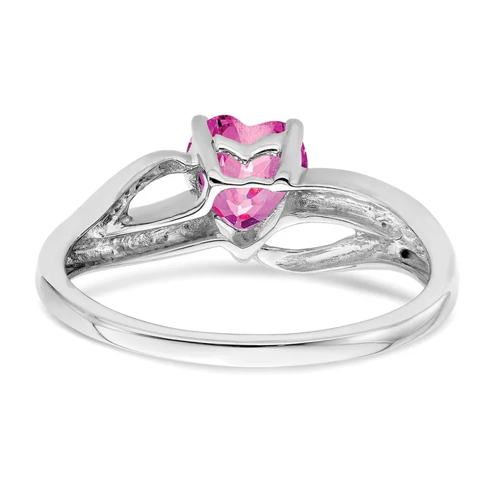 Goldia Solid 14k White Gold Created PinK Simulated Sapphire and CZ Heart Ring Rings