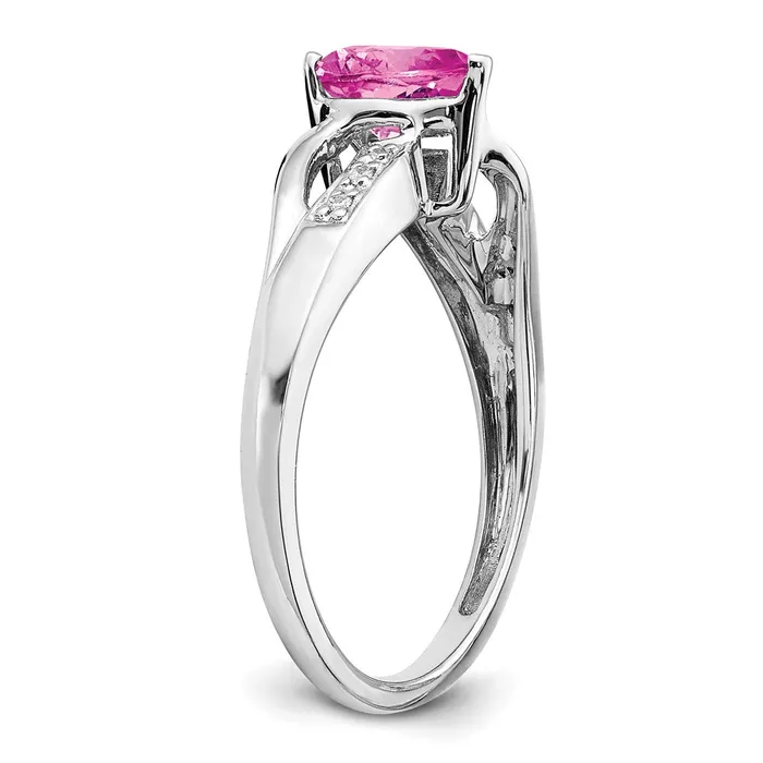Goldia Solid 14k White Gold Created PinK Simulated Sapphire and CZ Heart Ring Rings