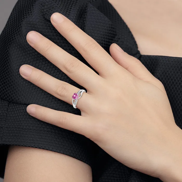 Goldia Solid 14k White Gold Created PinK Simulated Sapphire and CZ Heart Ring Rings