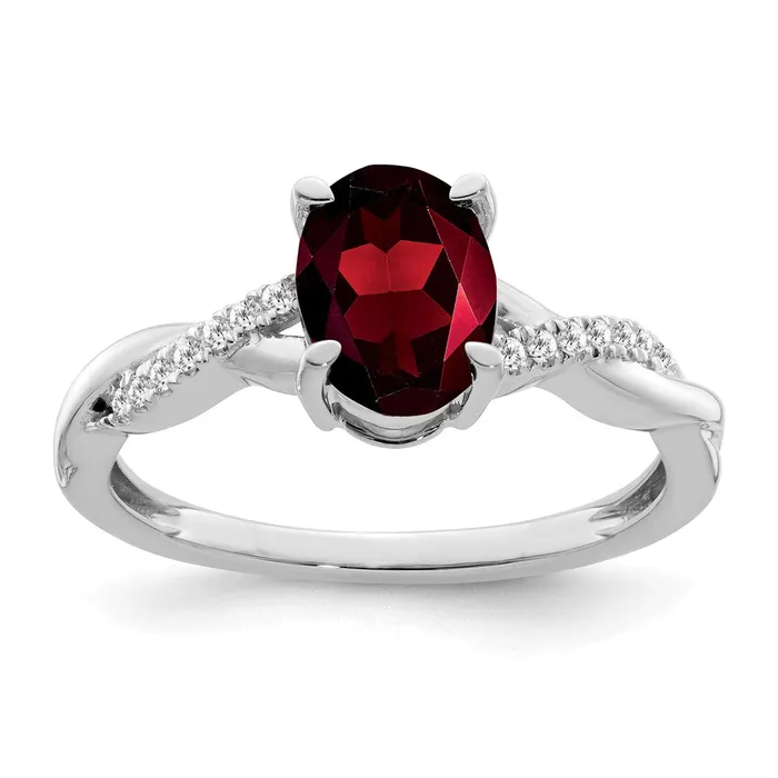 Goldia Solid 14k White Gold Oval Simulated Garnet and CZ Ring Rings