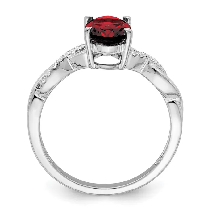 Goldia Solid 14k White Gold Oval Simulated Garnet and CZ Ring Rings