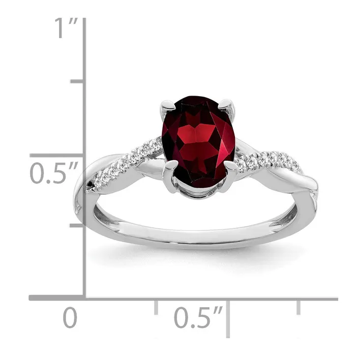Goldia Solid 14k White Gold Oval Simulated Garnet and CZ Ring Rings