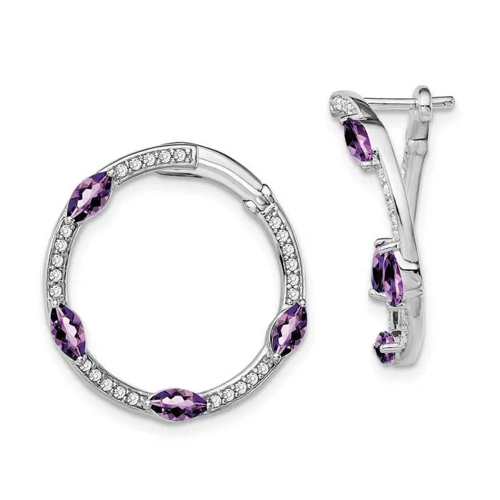Goldia Solid 14k White Gold Simulated Amethyst and CZ Hoop Earrings Earrings Goldia Solid 14k White Gold Simulated Amethyst and CZ Hoop Earrings Earrings