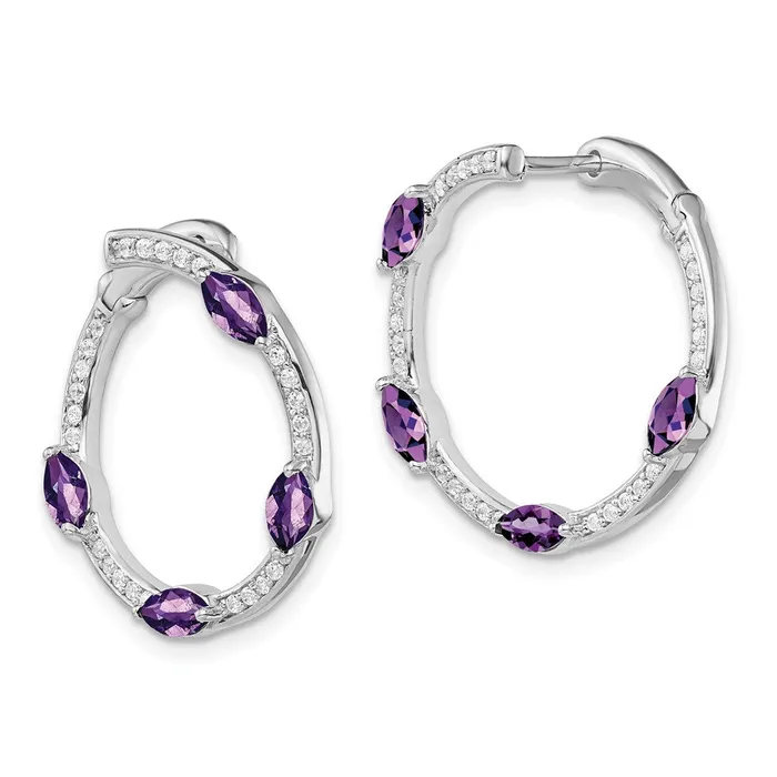 Goldia Solid 14k White Gold Simulated Amethyst and CZ Hoop Earrings Earrings Goldia Solid 14k White Gold Simulated Amethyst and CZ Hoop Earrings Earrings