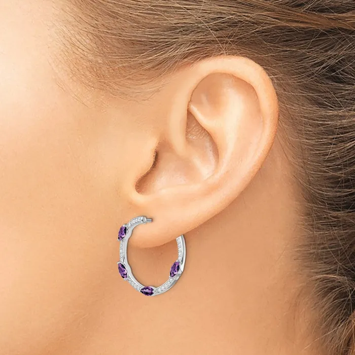 Goldia Solid 14k White Gold Simulated Amethyst and CZ Hoop Earrings Earrings Goldia Solid 14k White Gold Simulated Amethyst and CZ Hoop Earrings Earrings