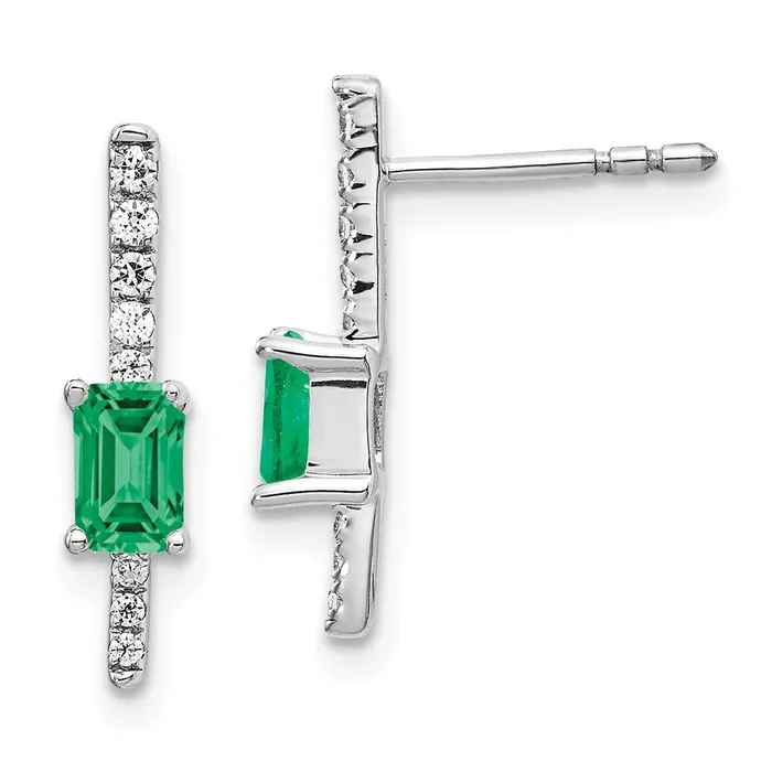 Goldia Solid 14k White Gold Simulated CZ and Emerald Fancy Earrings Earrings Goldia Solid 14k White Gold Simulated CZ and Emerald Fancy Earrings Earrings