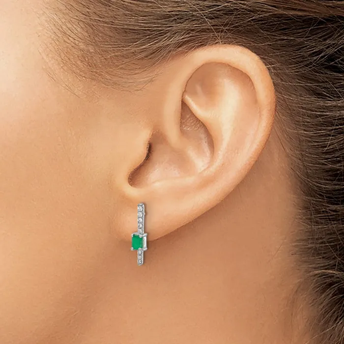 Goldia Solid 14k White Gold Simulated CZ and Emerald Fancy Earrings Earrings Goldia Solid 14k White Gold Simulated CZ and Emerald Fancy Earrings Earrings