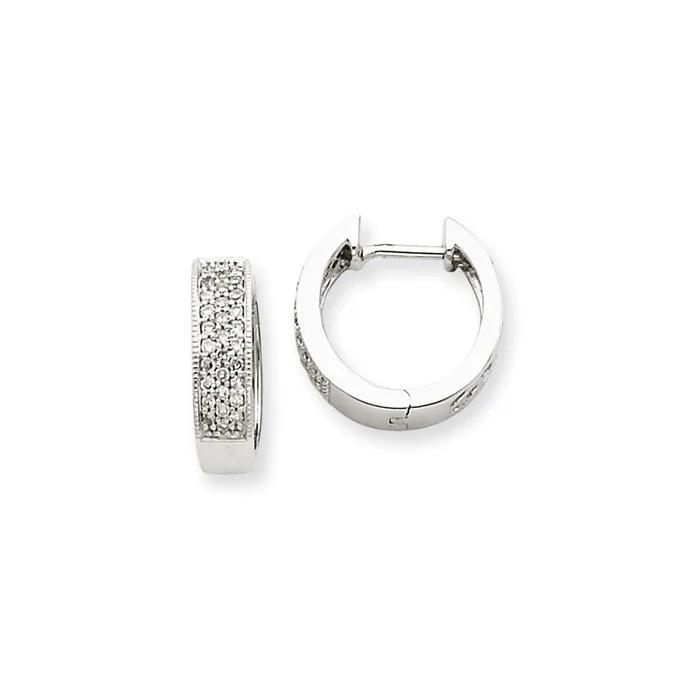 Goldia Solid 14k White Gold Simulated CZ Hinged Hoop Earrings Earrings