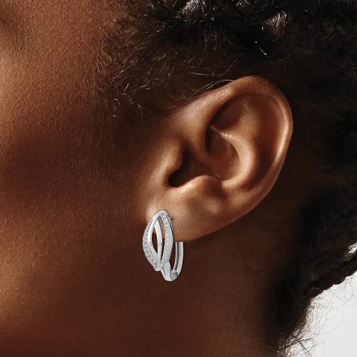 Goldia Solid 14k White Gold Simulated CZ Hinged Hoop Earrings Earrings Goldia Solid 14k White Gold Simulated CZ Hinged Hoop Earrings Earrings