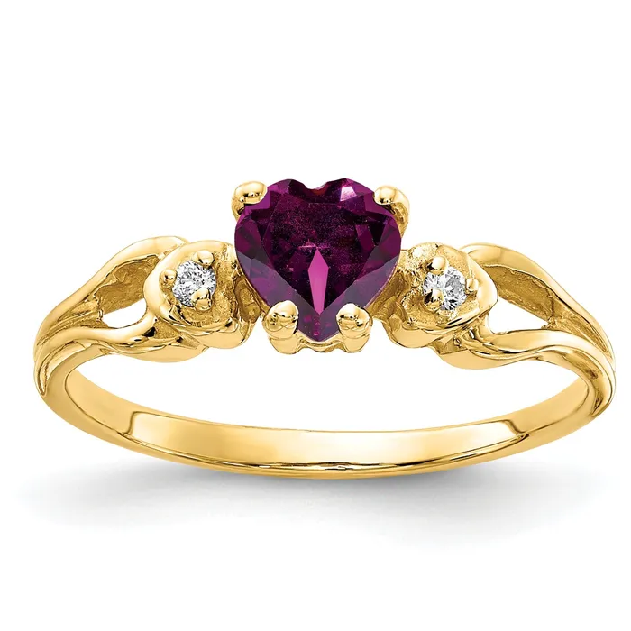 Goldia Solid 14k Yellow Gold 5mm Heart Rhodolite Simulated Garnet AAA CZ Ring Rings Goldia Solid 14k Yellow Gold 5mm Heart Rhodolite Simulated Garnet AAA CZ Ring Rings