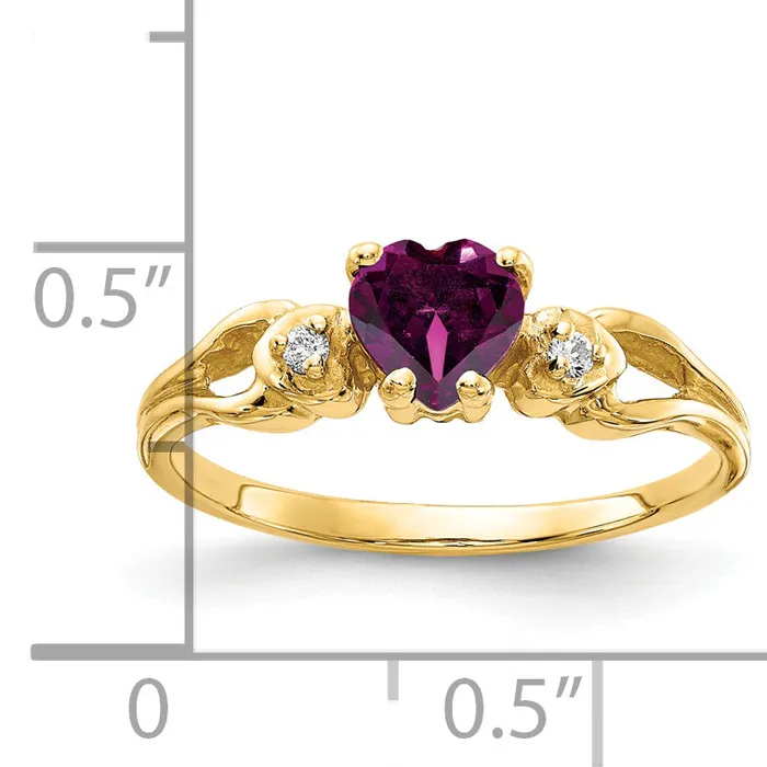Goldia Solid 14k Yellow Gold 5mm Heart Rhodolite Simulated Garnet AAA CZ Ring Rings
