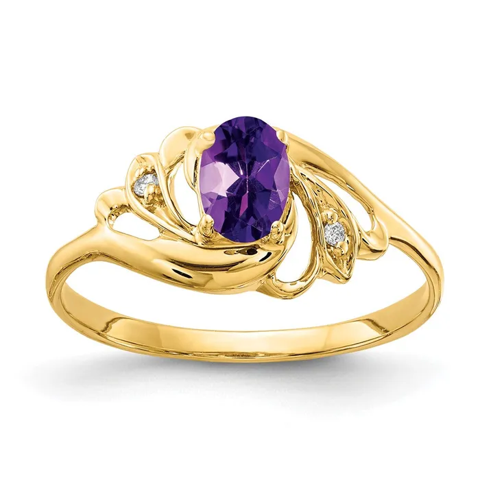 Goldia Solid 14k Yellow Gold 6x4mm Oval Simulated Amethyst A CZ Ring Rings