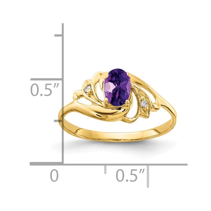 Goldia Solid 14k Yellow Gold 6x4mm Oval Simulated Amethyst A CZ Ring Rings