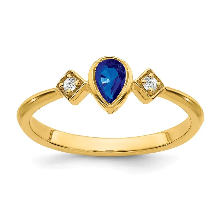 Goldia Solid 14k Yellow Gold Pear Bezel Simulated Sapphire and CZ Ring Rings Goldia Solid 14k Yellow Gold Pear Bezel Simulated Sapphire and CZ Ring Rings