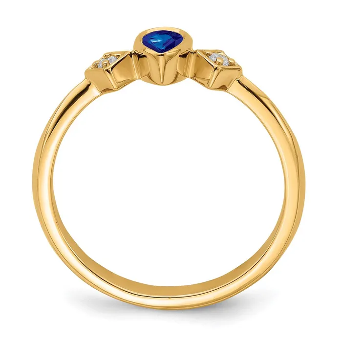 Goldia Solid 14k Yellow Gold Pear Bezel Simulated Sapphire and CZ Ring Rings