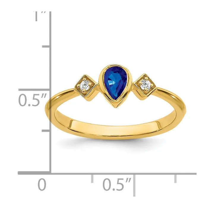 Goldia Solid 14k Yellow Gold Pear Bezel Simulated Sapphire and CZ Ring Rings