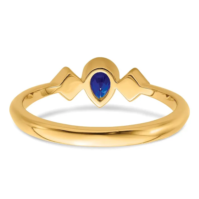 Goldia Solid 14k Yellow Gold Pear Bezel Simulated Sapphire and CZ Ring Rings