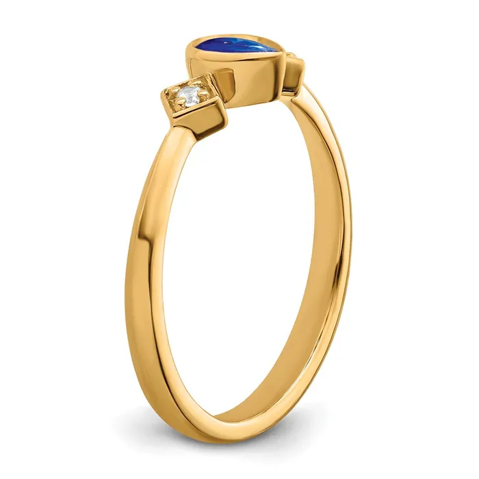 Goldia Solid 14k Yellow Gold Pear Bezel Simulated Sapphire and CZ Ring Rings