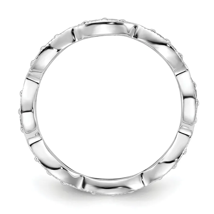 Goldia Solid Real 14k White Gold Polished Vintage Pave Size 7 CZ Eternity Wedding Band Ring Rings
