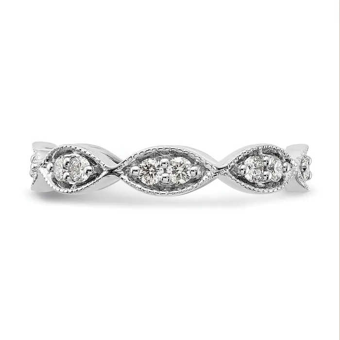 Goldia Solid Real 14k White Gold Polished Vintage Pave Size 7 CZ Eternity Wedding Band Ring Rings