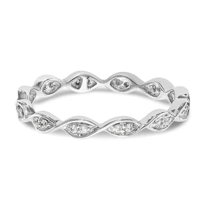 Goldia Solid Real 14k White Gold Polished Vintage Pave Size 7 CZ Eternity Wedding Band Ring Rings