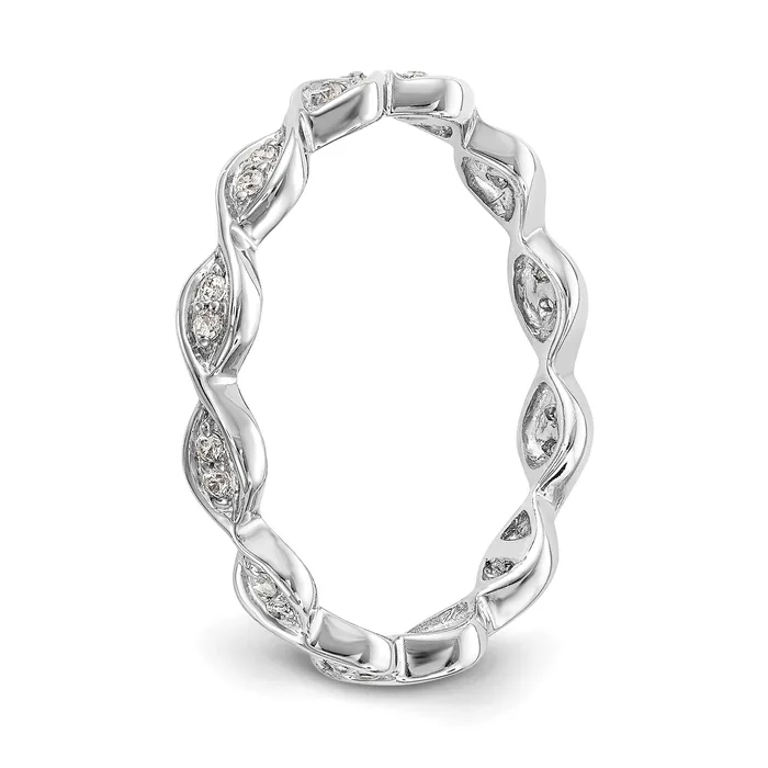 Goldia Solid Real 14k White Gold Polished Vintage Pave Size 7 CZ Eternity Wedding Band Ring Rings