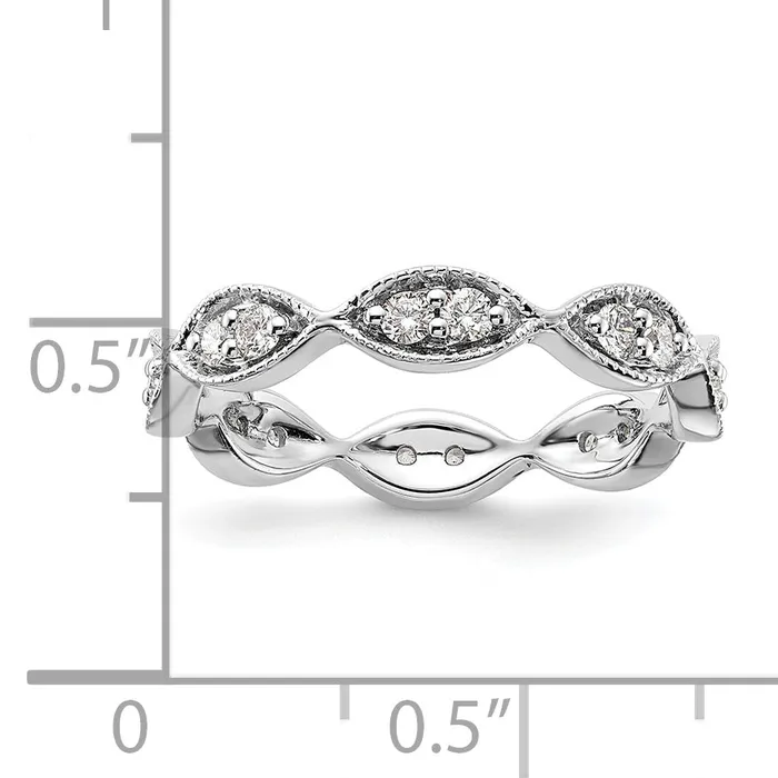 Goldia Solid Real 14k White Gold Polished Vintage Pave Size 7 CZ Eternity Wedding Band Ring Rings