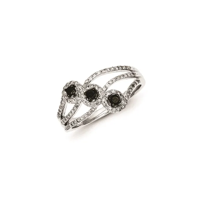 Goldia Sterling Silver Black and White Diamond Ring Rings