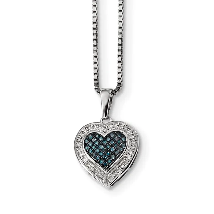 Goldia Sterling Silver Blue and White Diamond Heart Pendant Necklaces