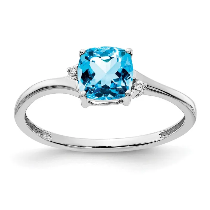 Goldia Sterling Silver Blue Topaz and Diamond Ring Rings