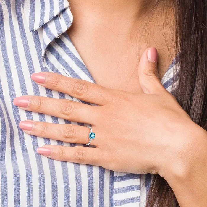 Goldia Sterling Silver Blue Topaz and Diamond Ring Rings