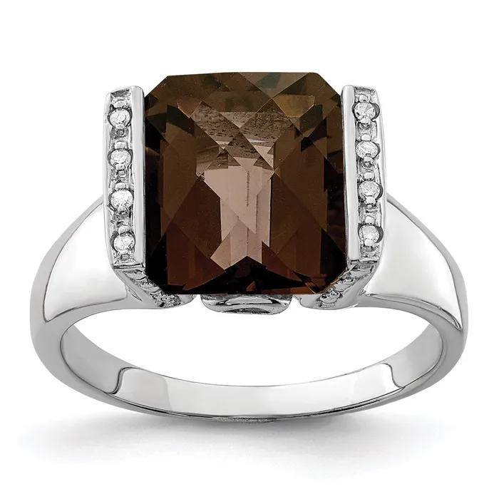 Goldia Sterling Silver Rhodium CheckerCut Smoky Quartz u0026 Diamond Ring Rings Goldia Sterling Silver Rhodium CheckerCut Smoky Quartz u0026 Diamond Ring Rings