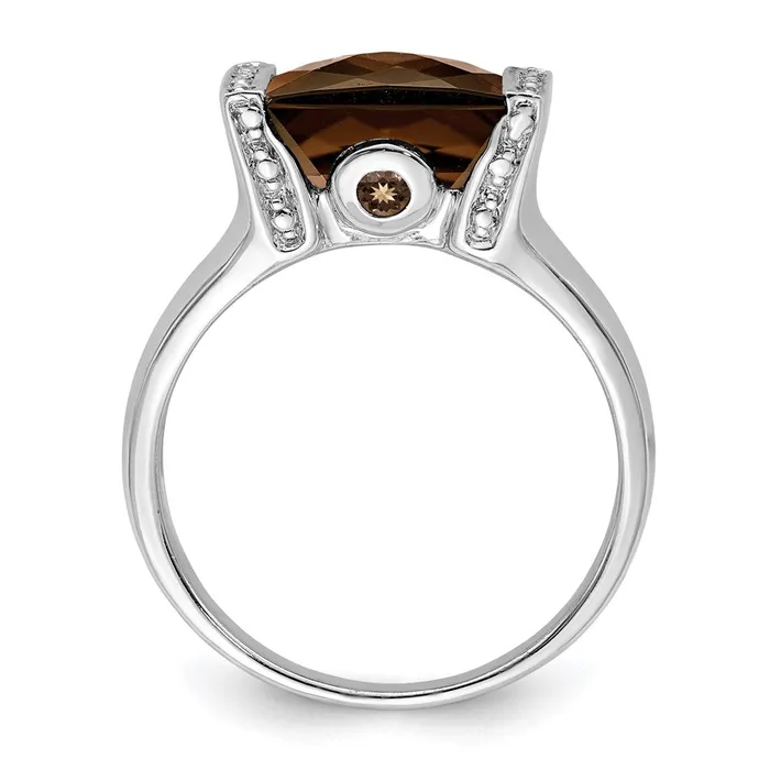 Goldia Sterling Silver Rhodium CheckerCut Smoky Quartz u0026 Diamond Ring Rings