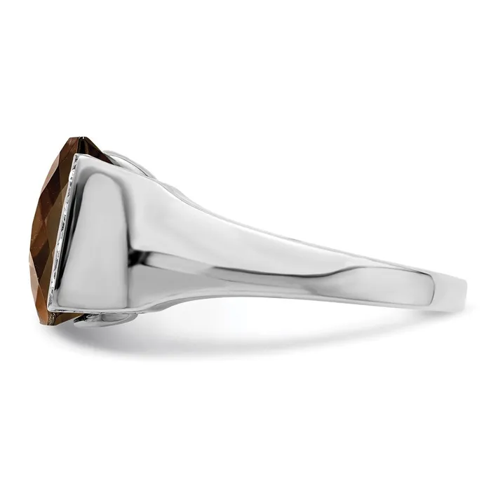 Goldia Sterling Silver Rhodium CheckerCut Smoky Quartz u0026 Diamond Ring Rings