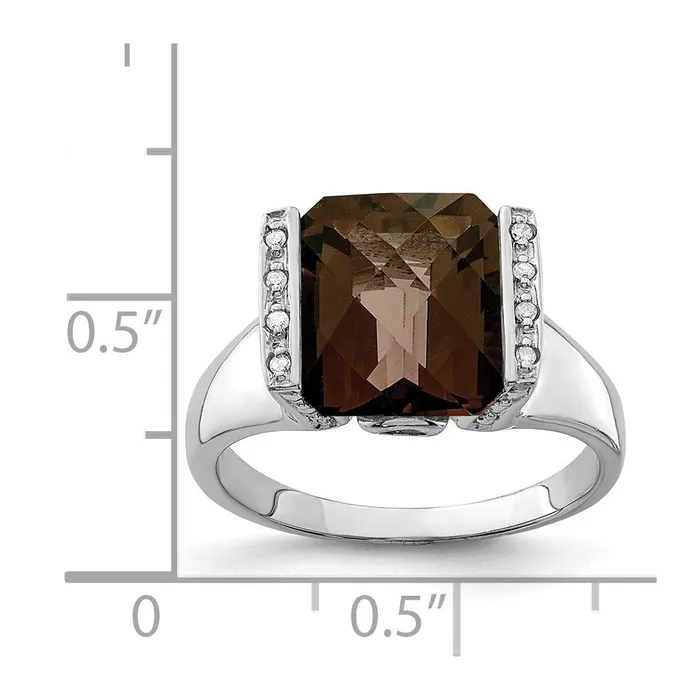 Goldia Sterling Silver Rhodium CheckerCut Smoky Quartz u0026 Diamond Ring Rings