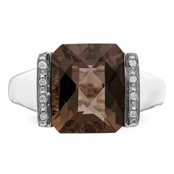 Goldia Sterling Silver Rhodium CheckerCut Smoky Quartz u0026 Diamond Ring Rings