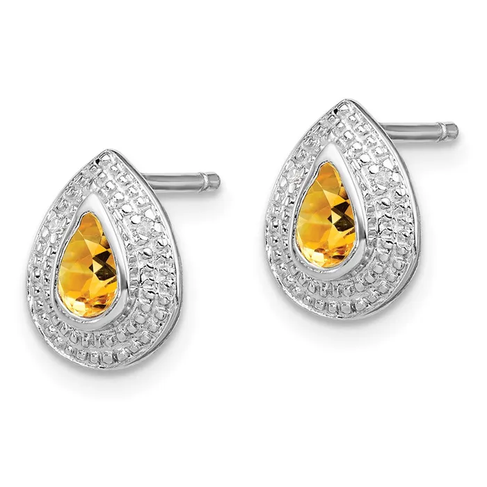 Goldia Sterling Silver Rhodium Citrine u0026 Diamond Post Earrings Earrings
