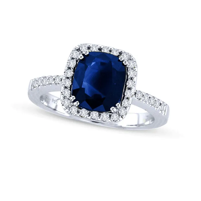 Goldia Your Stone Your Story CushionCut Blue Sapphire and 025 CT TW Natural Diamond Frame Ring in Solid 14K White Gold Rings Goldia Your Stone Your Story CushionCut Blue Sapphire and 025 CT TW Natural Diamond Frame Ring in Solid 14K White Gold Rings