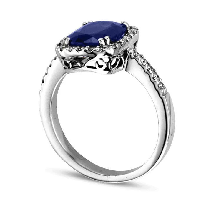 Goldia Your Stone Your Story CushionCut Blue Sapphire and 025 CT TW Natural Diamond Frame Ring in Solid 14K White Gold Rings Goldia Your Stone Your Story CushionCut Blue Sapphire and 025 CT TW Natural Diamond Frame Ring in Solid 14K White Gold Rings