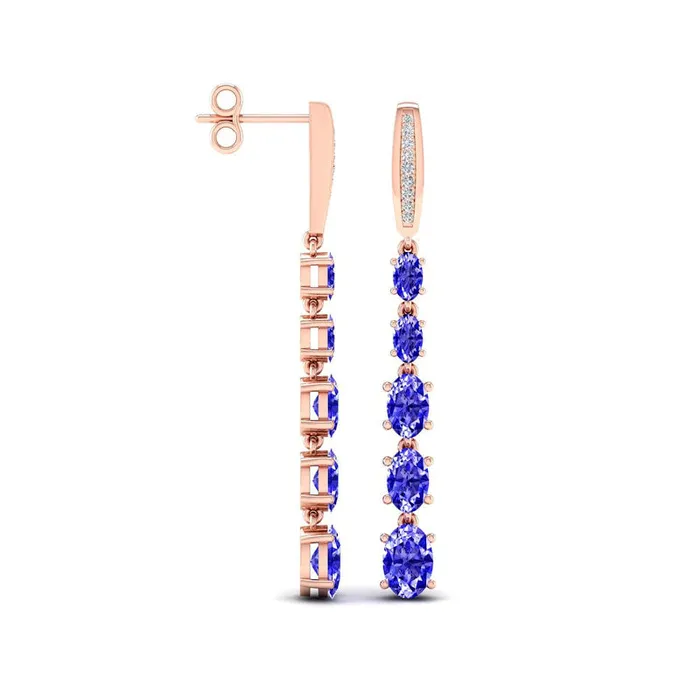 Graduating Oval Tanzanite and 005 CT TW Diamond Drop Earrings in 10K Rose Gold Goldia Earrings Graduating Oval Tanzanite and 005 CT TW Diamond Drop Earrings in 10K Rose Gold Goldia Earrings