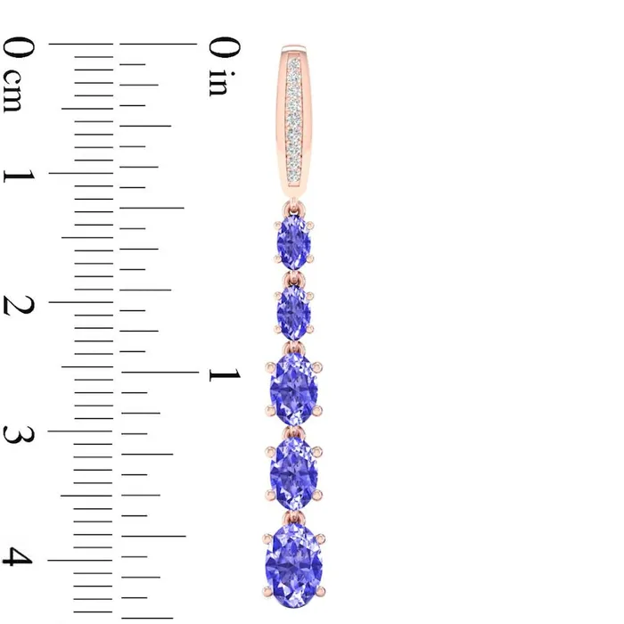 Graduating Oval Tanzanite and 005 CT TW Diamond Drop Earrings in 10K Rose Gold Goldia Earrings Graduating Oval Tanzanite and 005 CT TW Diamond Drop Earrings in 10K Rose Gold Goldia Earrings
