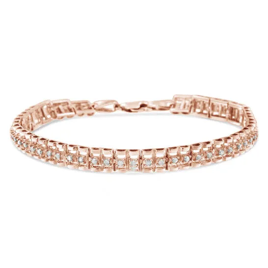 JMS always Bracelets Original Haus of Brilliance 10K Rose Gold Plated 925 Sterling Silver 10 Cttw Rose Cut Diamond DoubleLink 7 Tennis Bracelet IJ Color I3 Clarity