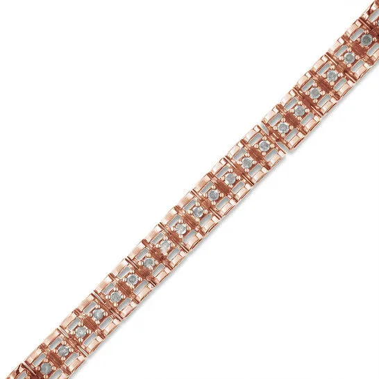 JMS always Bracelets Original Haus of Brilliance 10K Rose Gold Plated 925 Sterling Silver 10 Cttw Rose Cut Diamond DoubleLink 7 Tennis Bracelet IJ Color I3 Clarity